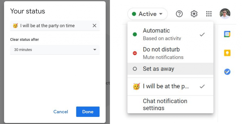 Gmail chat set status